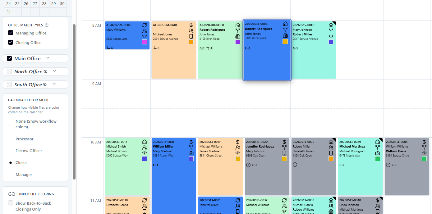 Calendar Color Mode set to Closer in ClosingTrak