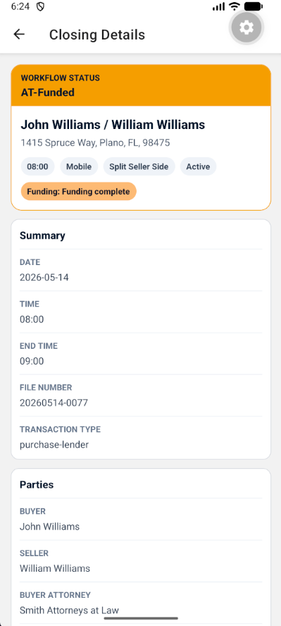 ClosingTrak™ mobile closing detail screen