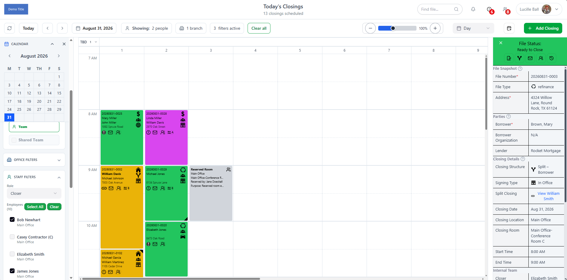 ClosingTrak™ dashboard filters for refining active closings
