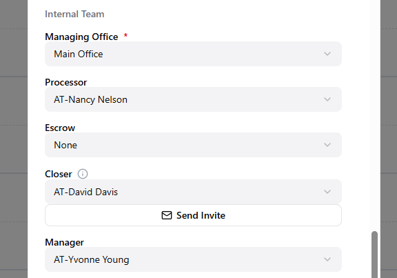 Team assignment view showing ownership for active closing files